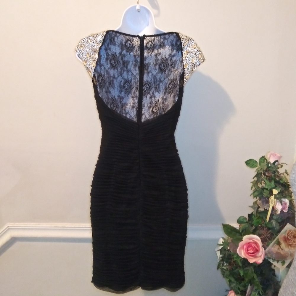 Jovani Sexy Black Rhinestone & Bead Studded Cap Sleeved Cocktail Dress - Picture 8 of 16